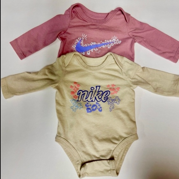 Nike Other - 🌸 2 Newborn Onesies: Nike Swoosh Mauve Pink Purple Cream Bodysuit Baby NB Girl